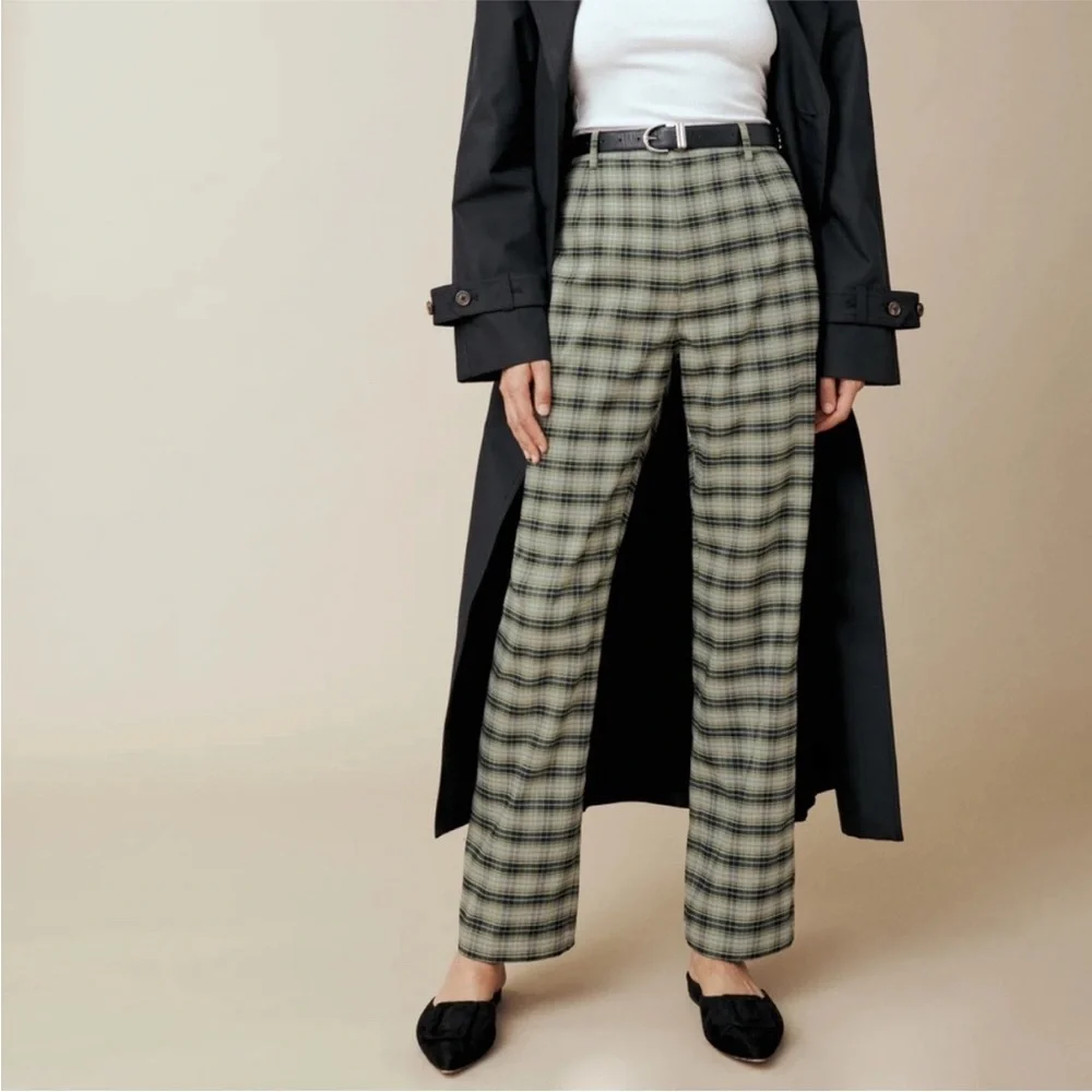Reformation Franklin Pant size 4 Small Green Plaid Academia Preppy - Picture 2 of 10